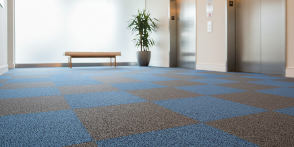 Blue and Grey carpet tiles in an apartment lobby