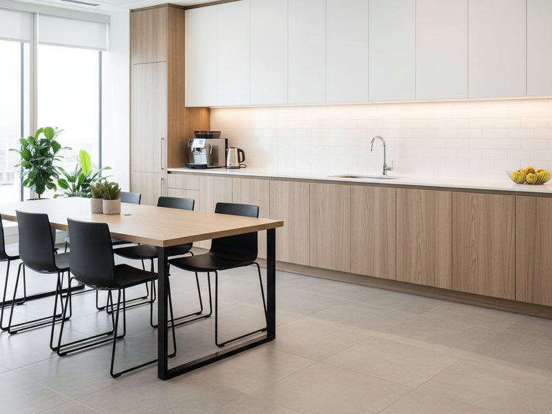 Ceramic tile flooring in a corporate lunch room