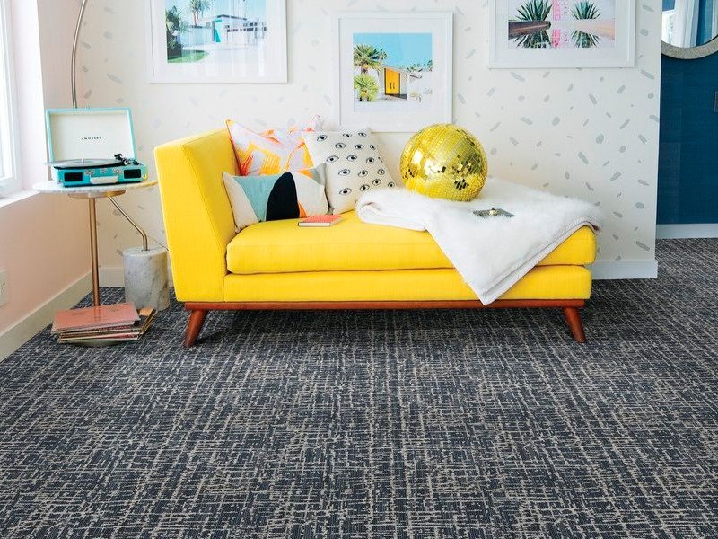 70’s and 80’s style for your living room with carpet tile flooring.