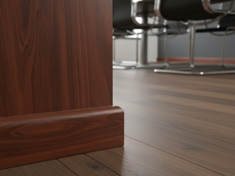 Wood flooring and baseboards in an office space