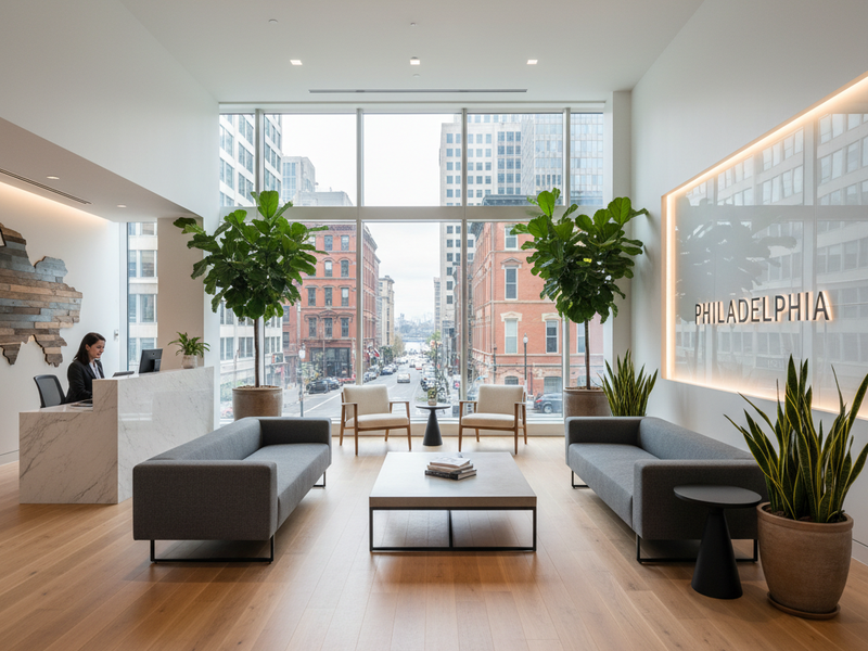 Hardwood flooring in a modern Philadelphia office