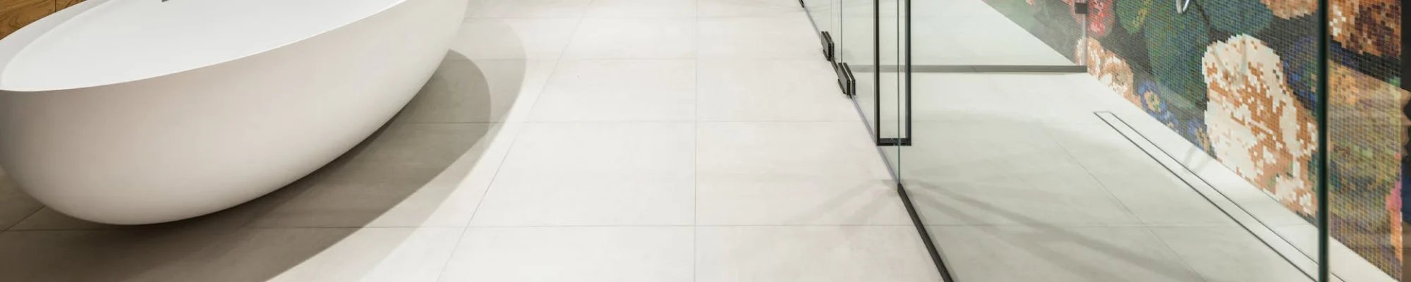 White Ceramic Tile Flooring in a modern New Jersey bathroom